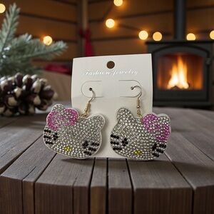 🦄 Puffy Rhinestone Hello Kitty Earrings!